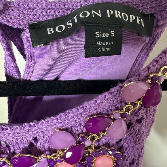 Boston Proper Crystal Trim Crochet Halter Maxi Dress Women's Purple Size Small - Picture 6 of 6